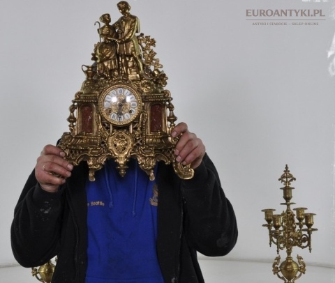 ANTYK STARY MOSIEZNY ZEGAR 2 SWIECZNIKI MOSIADZ XL - EuroAntyki